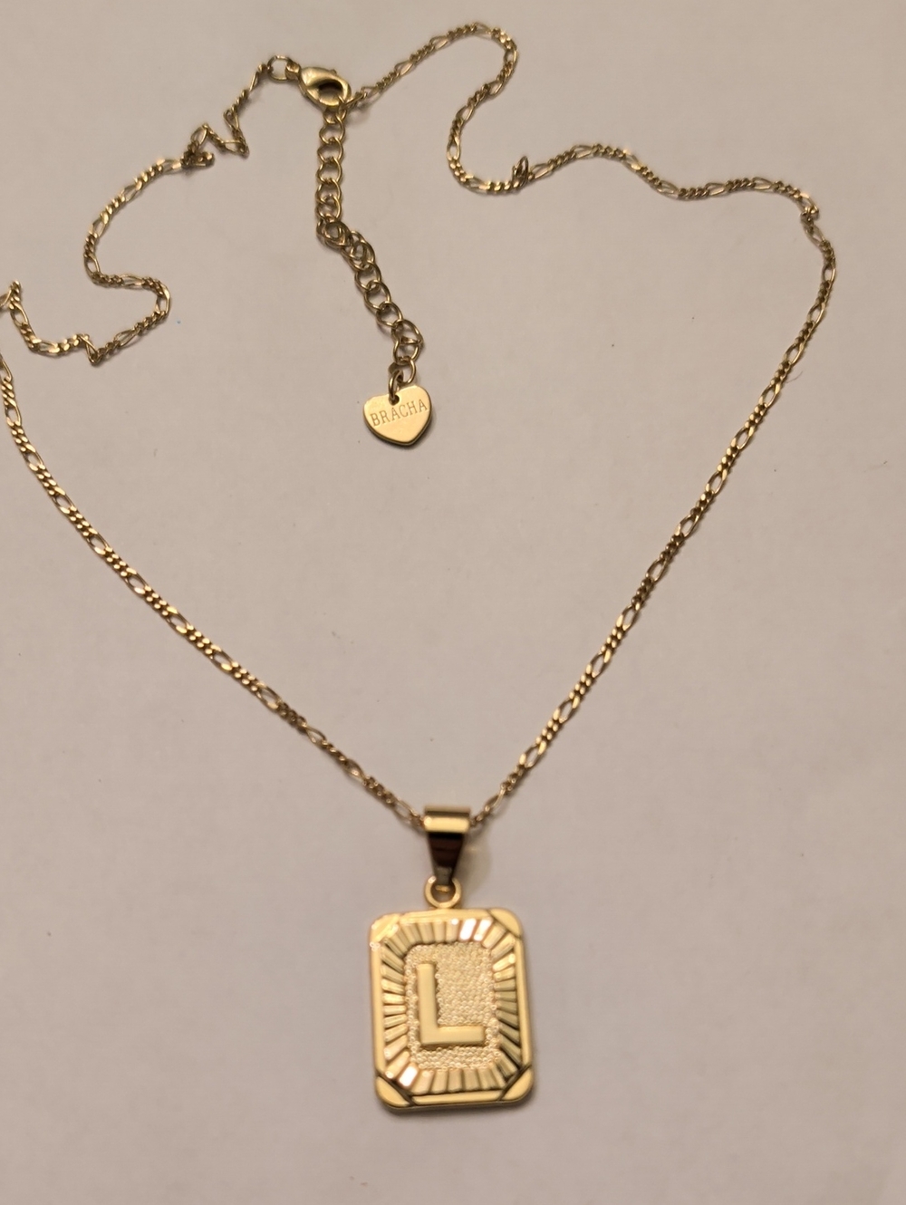 BRACHA Gold Tone 'L' Rectangular Pendant Necklace